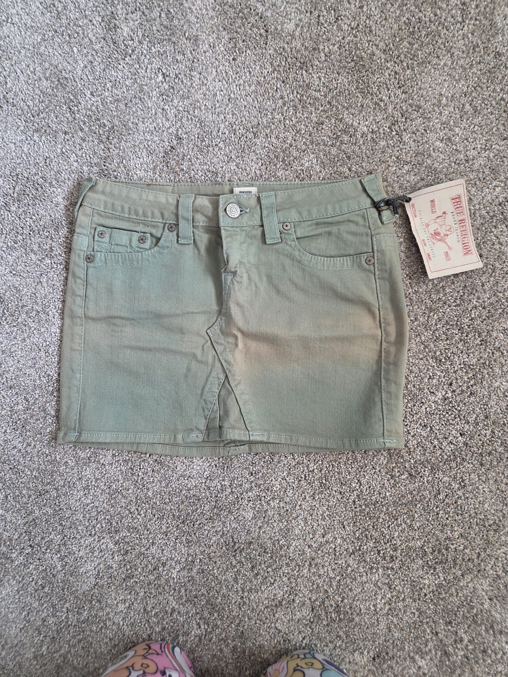 Vintage True Religion Light Olive Green Denim Mini Skirt